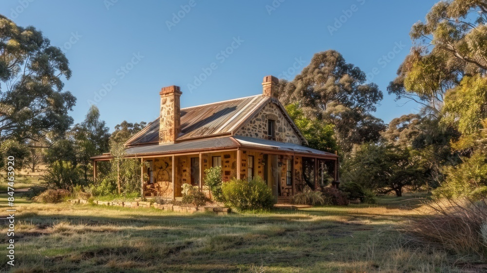 A rustic old house sits in a field with a dirt road leading to it A rustic old house sits in a field with a dirt road leading to it