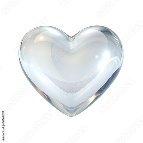 clear white heart shape crystal valentines day symbol isolated on background