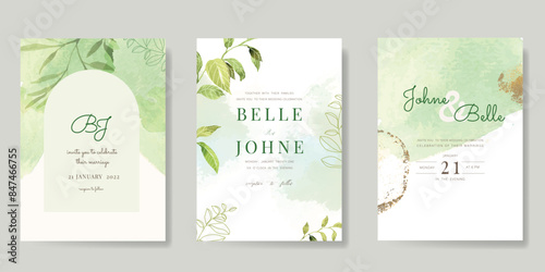 sweet elegant pink botanical Wedding Invitation, floral invite thank you, rsvp modern card Design in leaf and flower water color texture decorative Vector elegant rustic template
