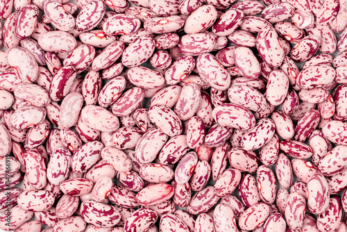 Background of Cranberry or pinto beans, Young, raw, fresh beans, flat lay