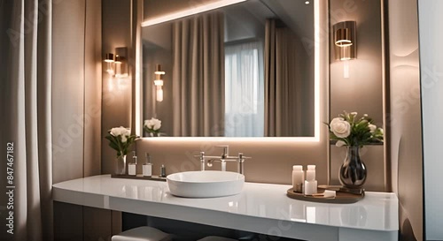 Elegant hotel bathroom interior with sink and vanity