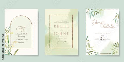 sweet elegant pink botanical Wedding Invitation, floral invite thank you, rsvp modern card Design in leaf and flower water color texture decorative Vector elegant rustic template