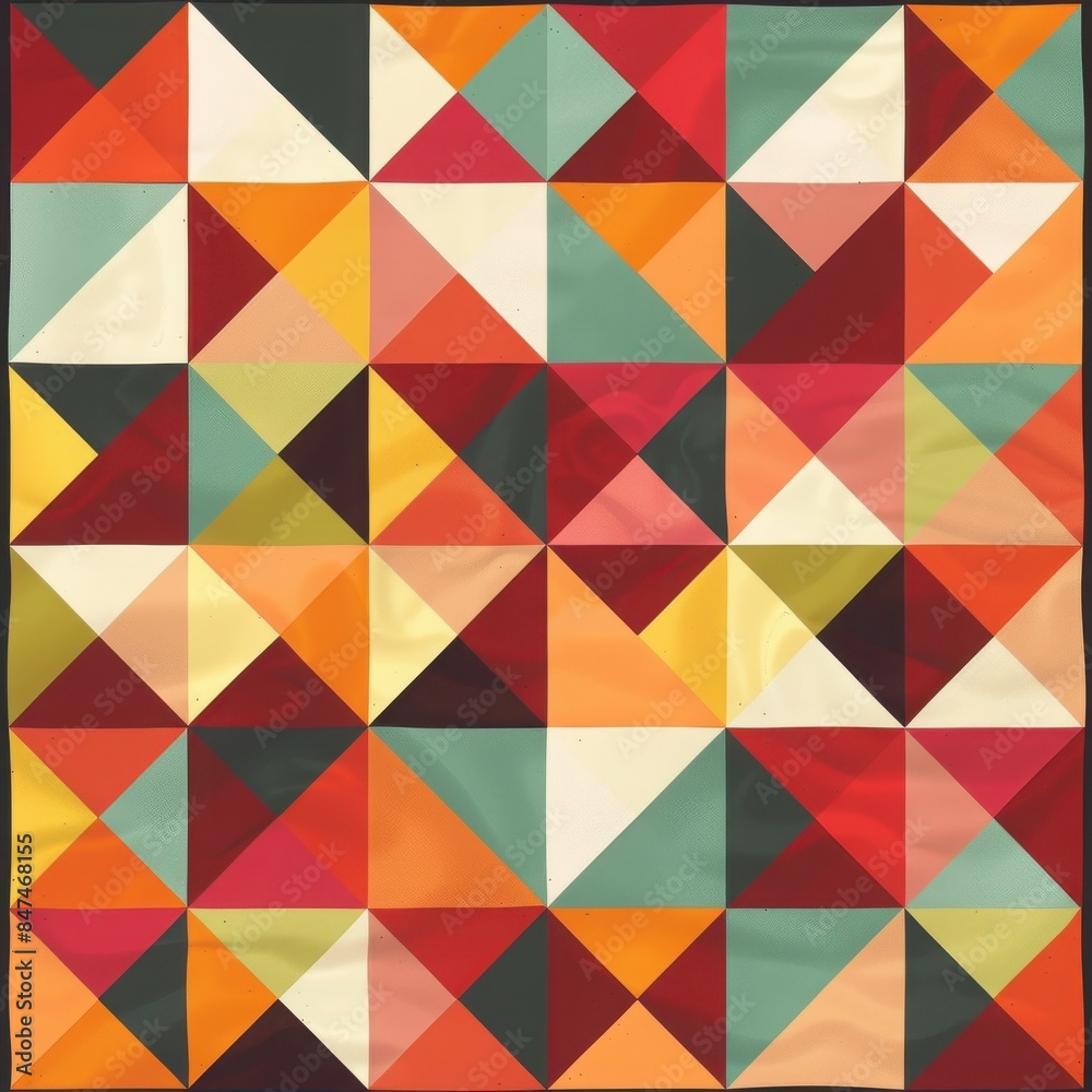 Vibrant geometric pattern with colorful triangles creating a modern abstract design. Perfect for backgrounds, textiles, and digital artwork. Vibrant geometric pattern with colorful triangles creating a modern abstract design. Perfect for backgrounds, textiles, and digital artwork.