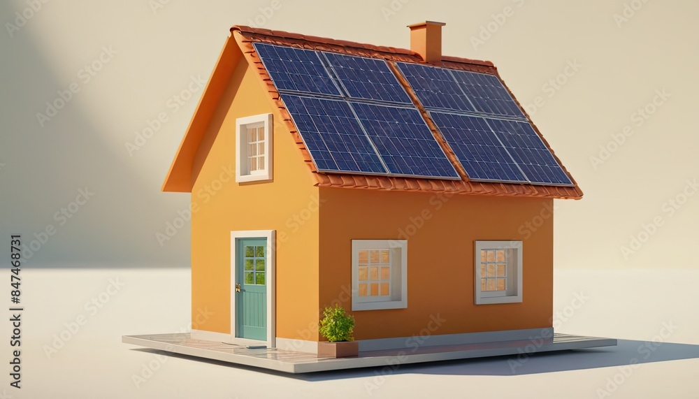 3D modern house with sun panels energy on the roof Innovation sustainable green building Ecofriendly creative idea concept design 3D modern house with sun panels energy on the roof Innovation sustainable green building Ecofriendly creative idea concept design