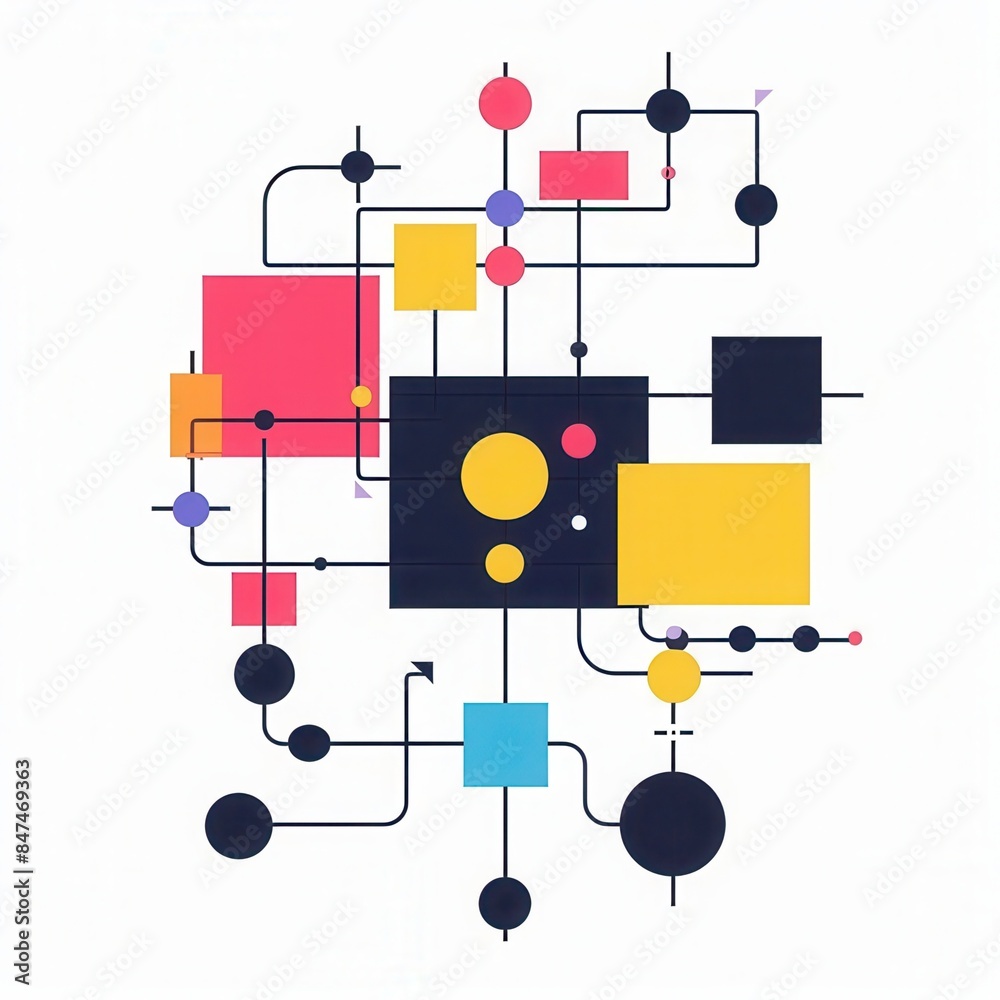 Geometric abstract design with colorful shapes and lines, representing modern art and technology concepts. Geometric abstract design with colorful shapes and lines, representing modern art and technology concepts.
