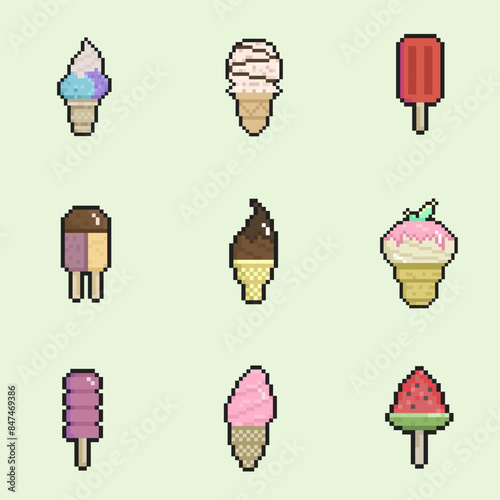 ice cream pixel art for dynamic digital projects and designs.