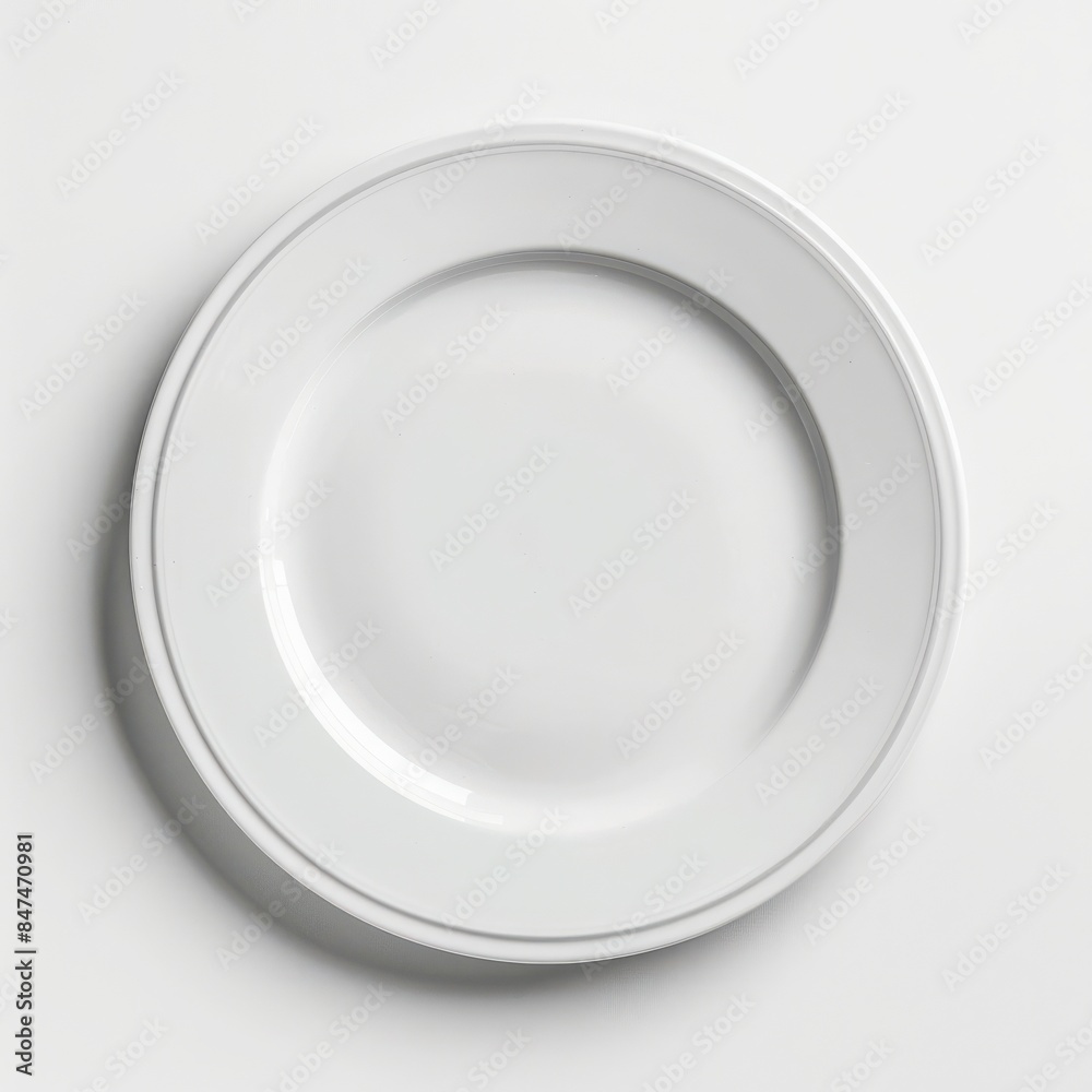 Minimalist white ceramic plate on a plain background, perfect for food display and kitchen decor. Clean and simple design. Minimalist white ceramic plate on a plain background, perfect for food display and kitchen decor. Clean and simple design.
