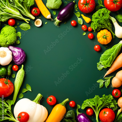 World Vegetarian Day cornucopia overflowing with vibrant vegetables against a deep emerald backdrop photo