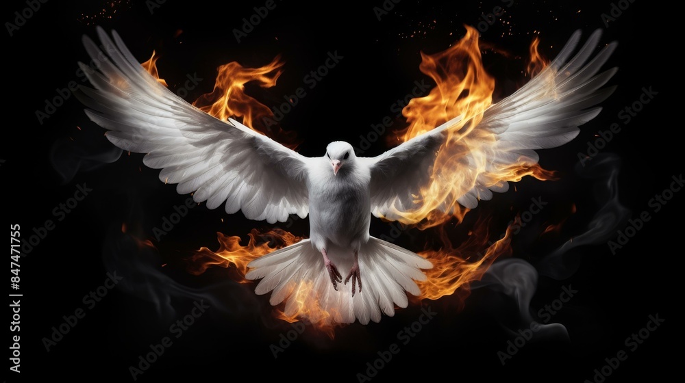 Explore unique concept art of the Holy Spirit depicted as a white dove and fiery flames. Explore unique concept art of the Holy Spirit depicted as a white dove and fiery flames.
