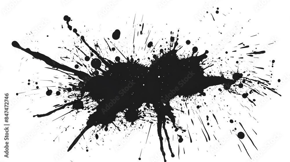 black ink Splatter, black paint, ink brush strokes, brushes, lines, grungy. Dirty artistic design elements, Black inked splatter dirt stain splattered spray splash with drops blots.