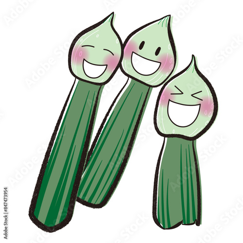 笑顔のネギ坊主イラスト／Smiling green onion boy illustration