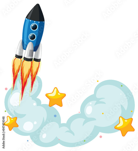 Rocket soaring with stars and smoke trail