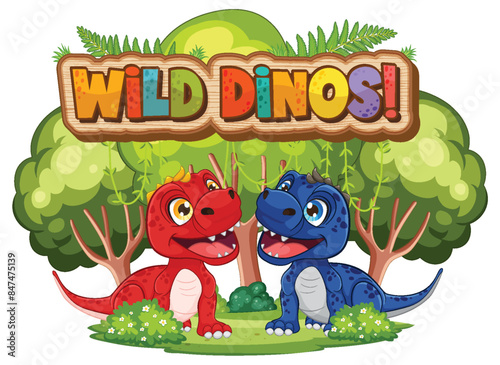 Two colorful dinosaurs in a lush forest