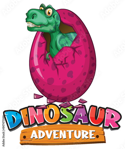 Dinosaur hatching from a colorful egg