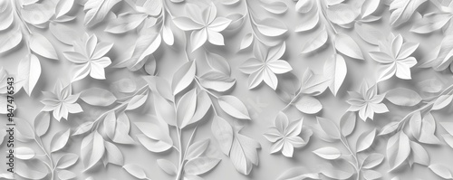 Wallpaper Mural White geometric floral leaves 3d tiles wall texture background illustration banner panorama, seamless pattern, Generative AI  Torontodigital.ca