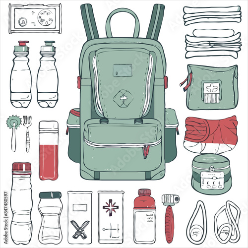 Collection of vector accessories for travel or tourism