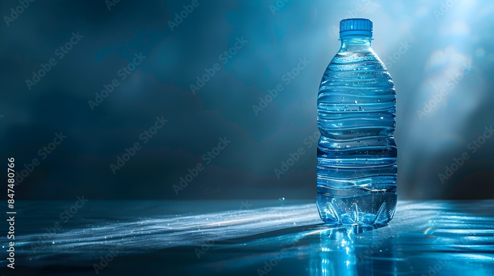Recycled Water Bottle on a Reflective Plane with Dramatic Lighting Recycled Water Bottle on a Reflective Plane with Dramatic Lighting