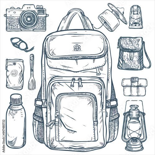 Collection of vector accessories for travel or tourism