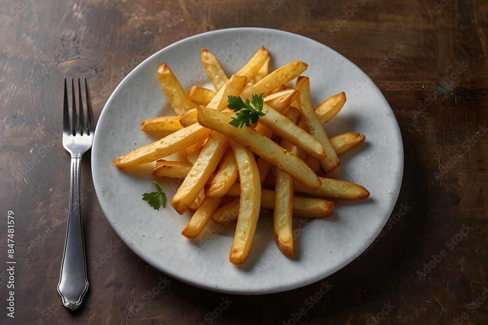 A delicious plate of chicken fry, croissant, burger and sandwiches with French fries A delicious plate of chicken fry, croissant, burger and sandwiches with French fries