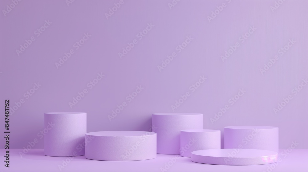 Six Minimalist Purple Toned Round Podiums for Product Presentation on Empty Background. Ideal for E-commerce and Advertising Displays, Showcasing Minimalist Style and Elegance Six Minimalist Purple Toned Round Podiums for Product Presentation on Empty Background. Ideal for E-commerce and Advertising Displays, Showcasing Minimalist Style and Elegance