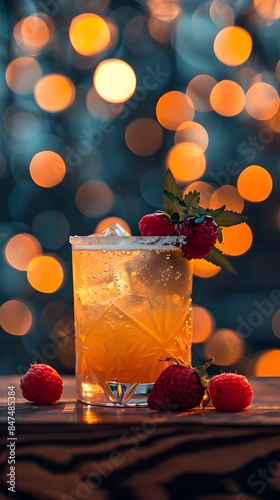 Festive Cocktail on Bokeh Filled Backdrop for Happy Hour