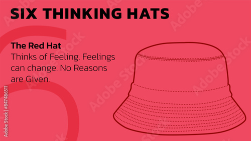 Illustration of The Red Hat. The red hat from Six Thinking Hats about feelings and emotions. Illustration for slide presentation or web banner. Vector illustration. All in a single layer.