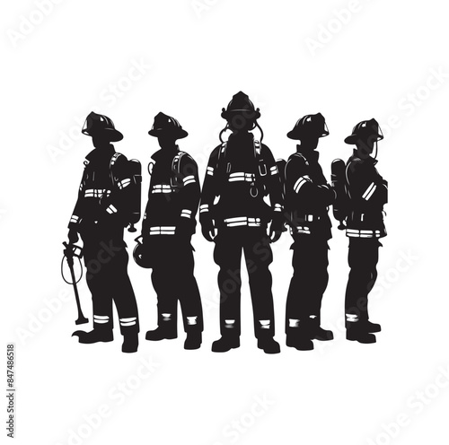 Firefighters pose silhouette vector illustration 