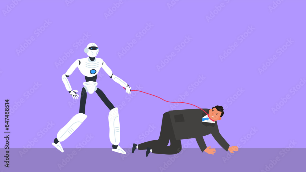 robot and businessman on his knees on a leash robots enslave people concept vector illustration robot and businessman on his knees on a leash robots enslave people concept vector illustration