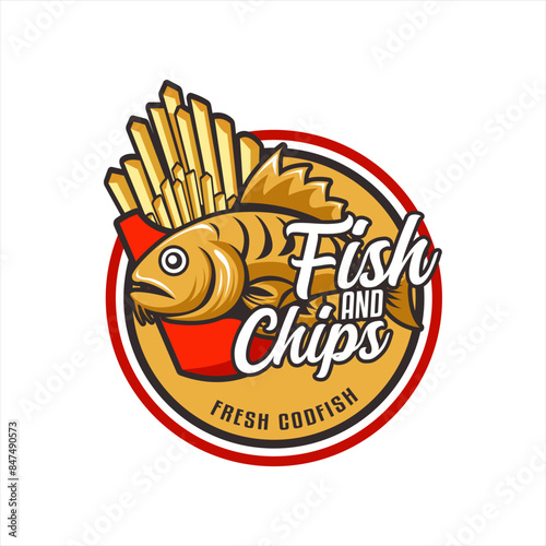 fish and chips logo sticker banner emblem vector illustration template