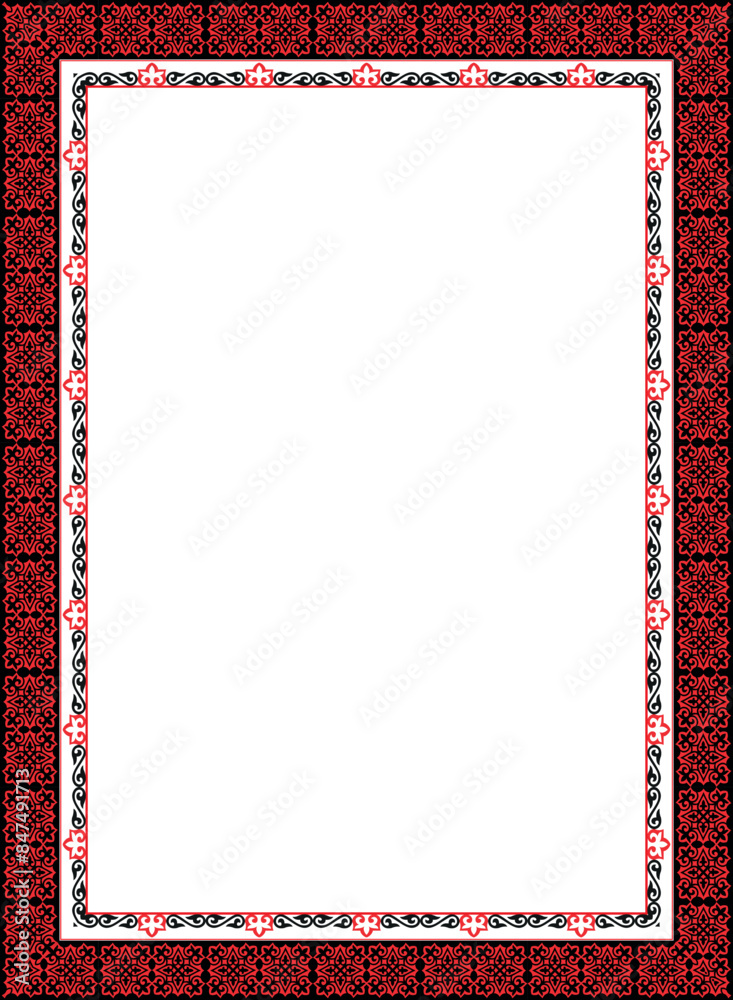 Black and red Asian geometric floral pattern. Vector. Decoration of nomadic homes, textiles, utensils. Black and red Asian geometric floral pattern. Vector. Decoration of nomadic homes, textiles, utensils.