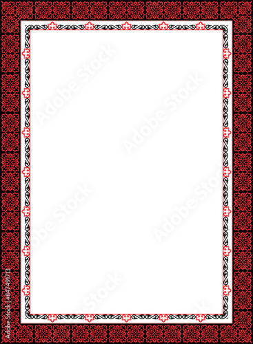 Black and red Asian geometric floral pattern. Vector. Decoration of nomadic homes, textiles, utensils.
