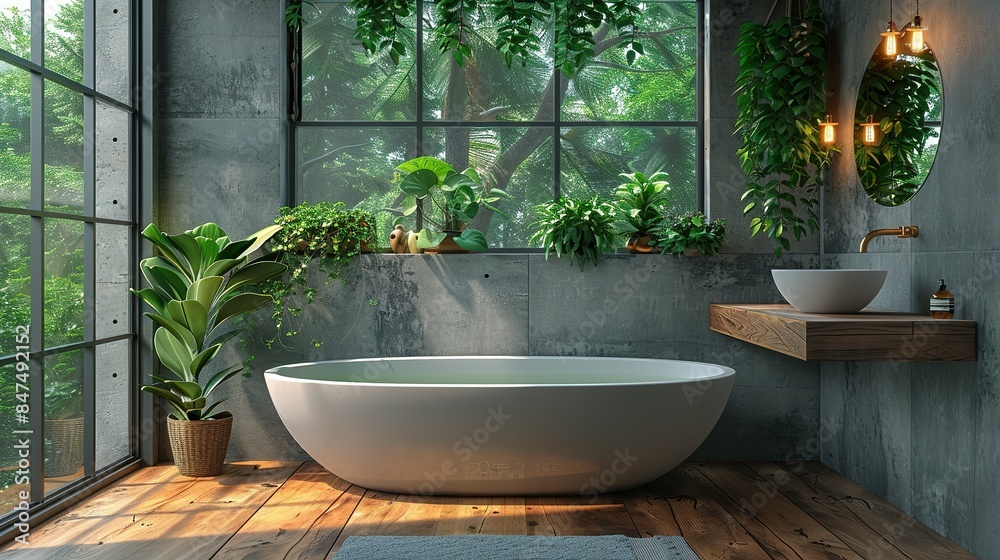Minimalist Luxury: Glass Shower and Sink with Mockup Frame in Bathroom Interior Minimalist Luxury: Glass Shower and Sink with Mockup Frame in Bathroom Interior