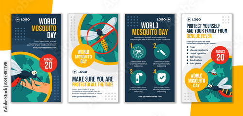 Mosquito Day Social Media Stories Flat Cartoon Hand Drawn Templates Background Illustration