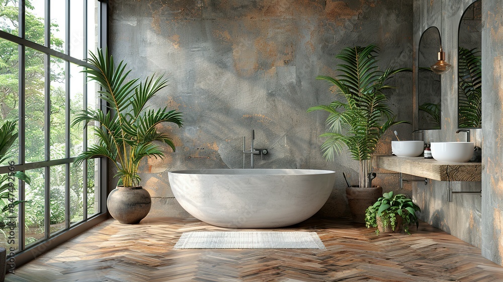 Timeless Tranquility: Stylish Bathroom with Glass Shower, Sink, and Mockup Frame Timeless Tranquility: Stylish Bathroom with Glass Shower, Sink, and Mockup Frame