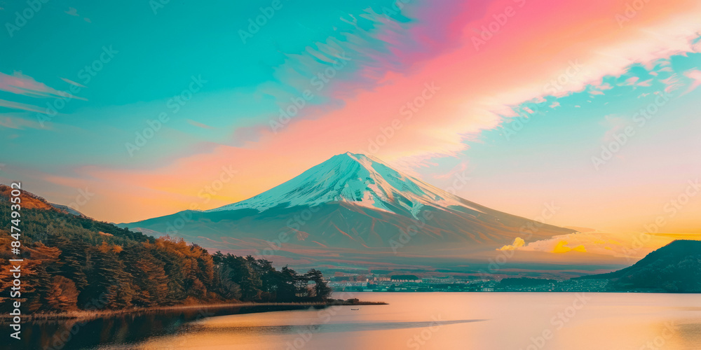 Great Mount Fuji With Sky Background For Wallpaper Created Using Artificial Intelligence