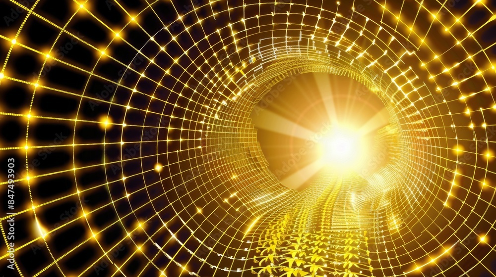 Obraz premium Dynamic Abstract Gold Light Burst with Sparkling Particles and Vibrant Neon Brilliance for Modern Design