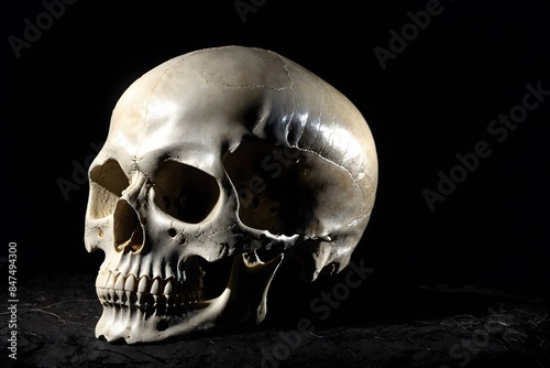 Human Skull on Dark Background.