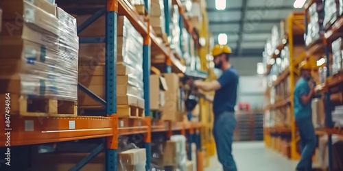 shopping in the mall, Warehouse Workers Organizing Inventory Efficient blurred background image of warehouse workers using barcode scanners and organizing inventory on shelves.