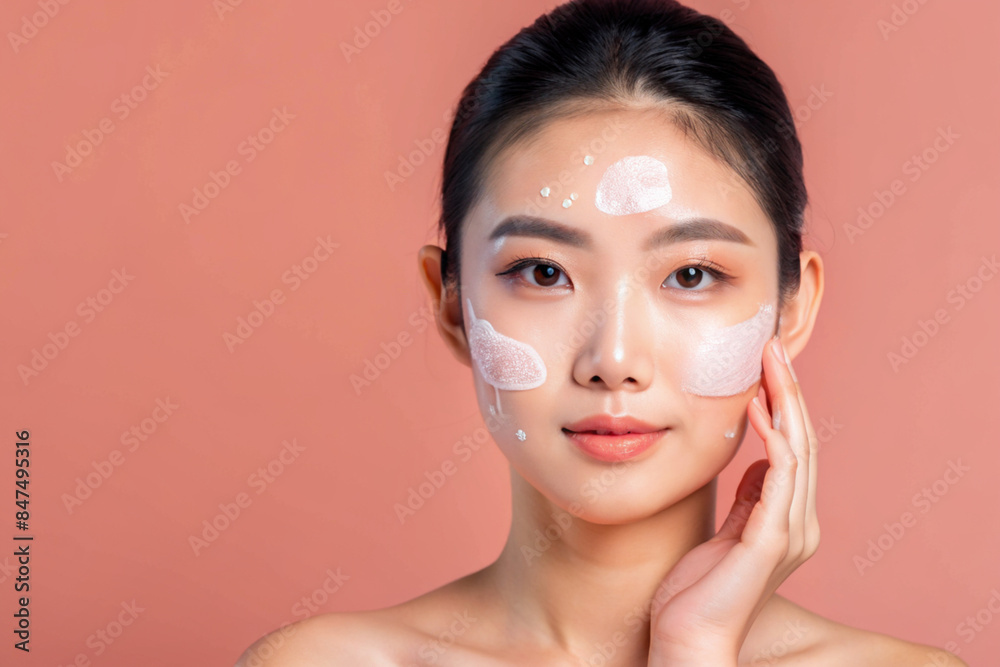 Beautiful Young Asian woman with clean fresh skin on solid background, AI Generative Beautiful Young Asian woman with clean fresh skin on solid background, AI Generative