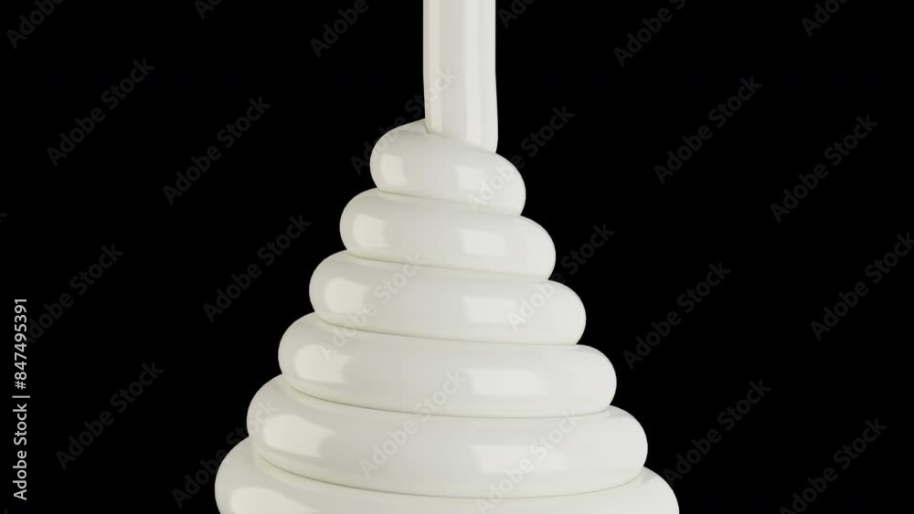 Closeup Slow motion Yogurt Milk Pouring tuning on top. 3D animation. Food idea concept.	

