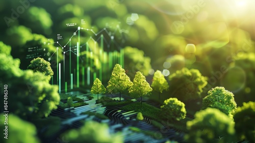 A circuit board with green trees growing on it. The trees are arranged in a grid pattern.