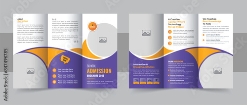 Kids back to school admission trifold brochure design layout, Creative school tri fold brochure