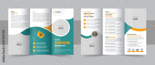 Modern kids back to school admission trifold brochure template layout, Creative kids academy tri fold brochure design vector
