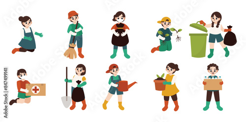 Volunteer Kids Vector Set
