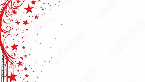 Bordure décorative d'étoiles et arabesques rouges sur fond blanc avec espace négatif à droite pour texte ou images fêtes de fin d'année décembre photo