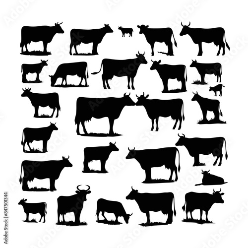 cow Farms icon set logo illustration vector template Design black