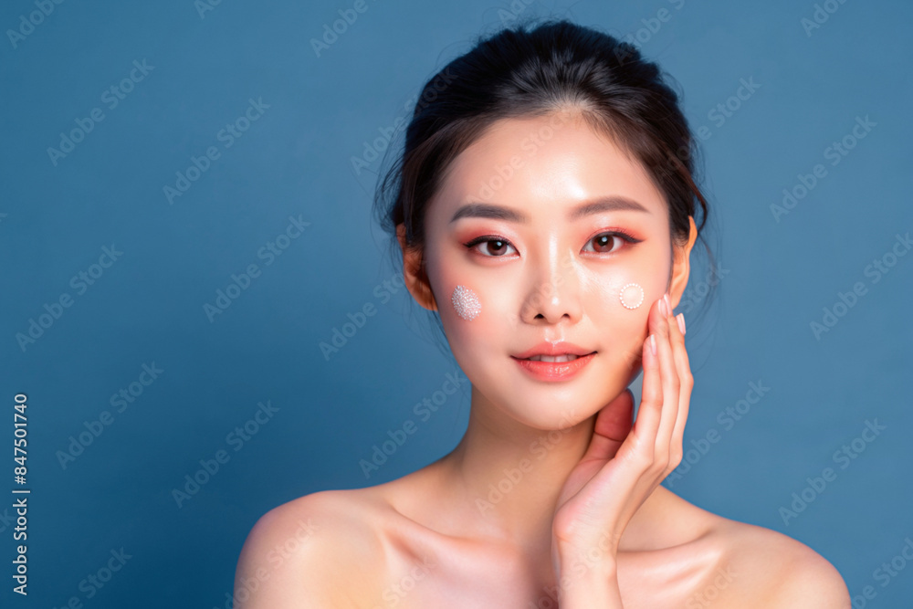Beautiful Young Asian woman with clean fresh skin on solid background, AI Generative Beautiful Young Asian woman with clean fresh skin on solid background, AI Generative