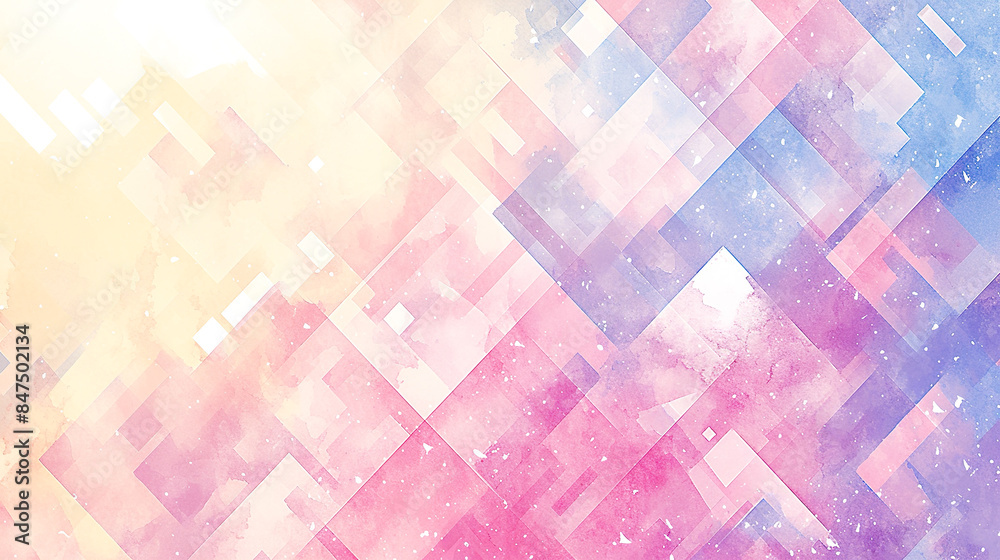 淡い色合いの抽象的な幾何学模様の水彩イラスト背景