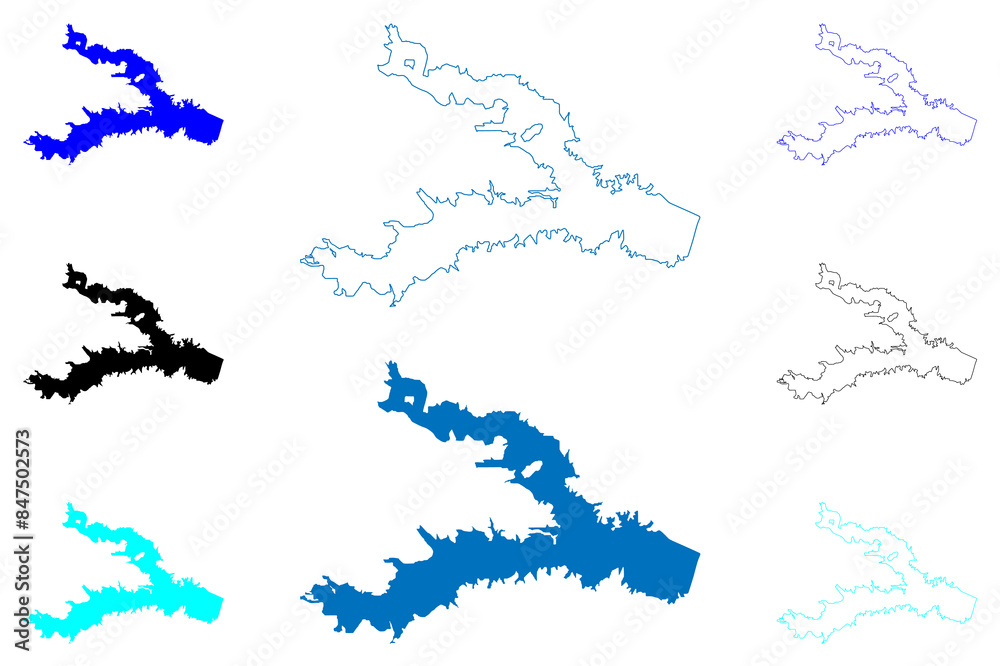 Obraz premium Lake Richland-Chambers Reservoir (United States of America, North America, us, usa, Texas) map vector illustration, scribble sketch Richland Chambers Dam map