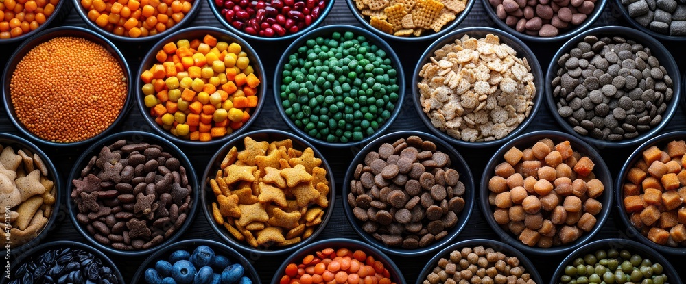 A Vibrant Background Of Various Dog Foods, Ready For A Feast, HD
